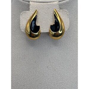 Monet Vintage Black Enamel Gold Tone Half Heart Clip On Earrings